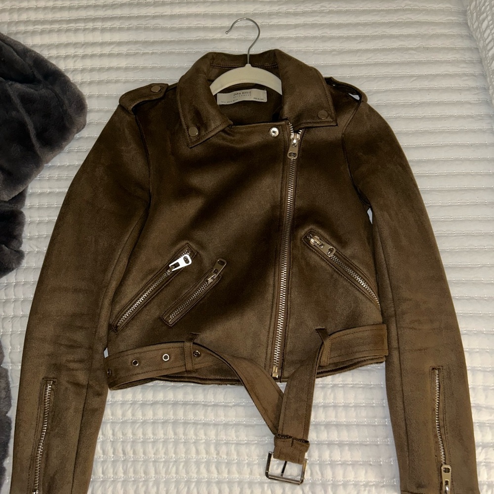 Zara Brown Suede Moto Jacket - Picture 2 of 3